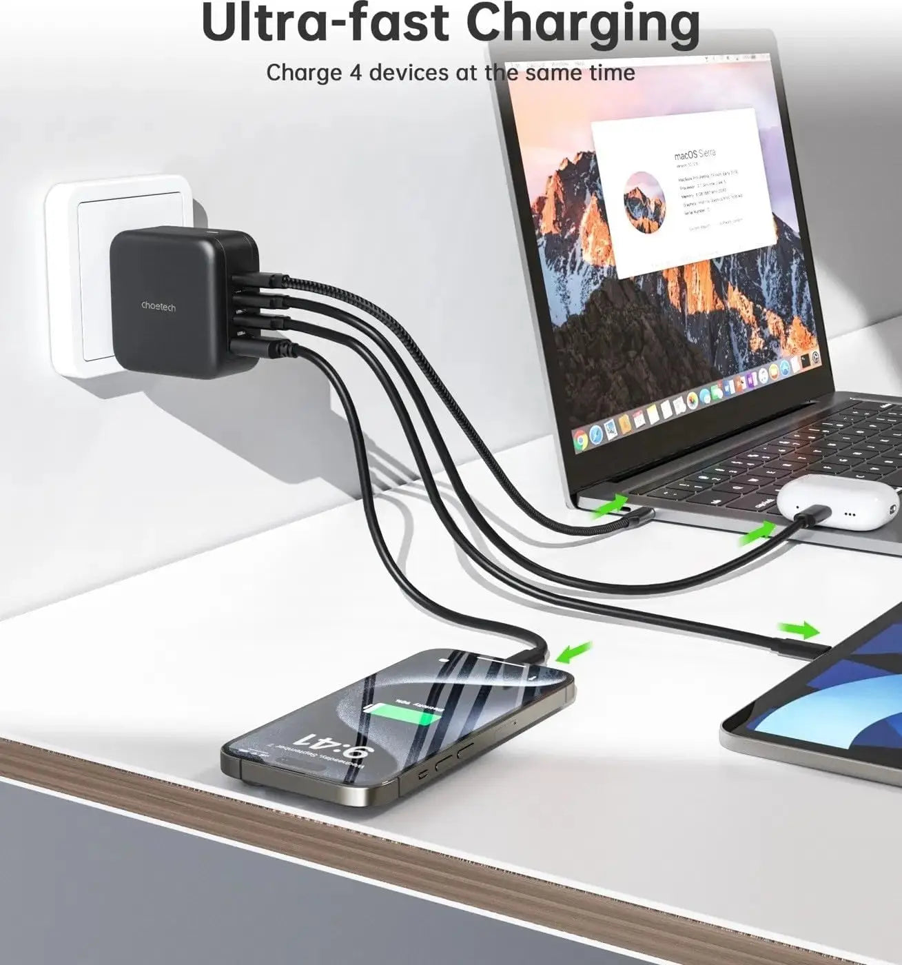 Choetech PD6055 70W Gan Travel Charger – Black