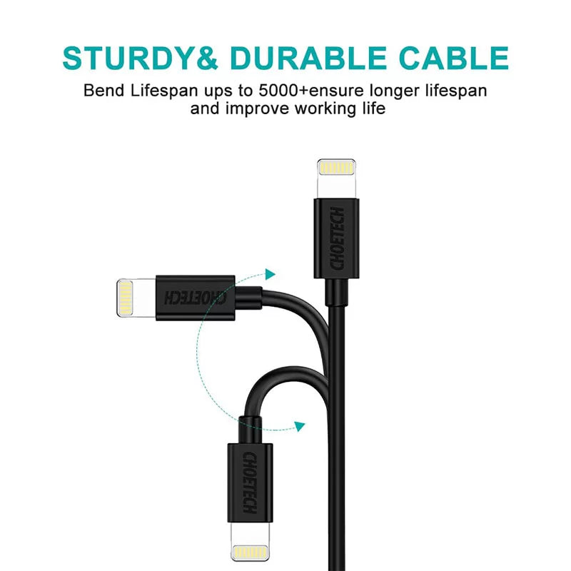 Choetech USB to Lightning Cable Apple Mfi Certified (1.8m/5.9ft) – Black – IP0027