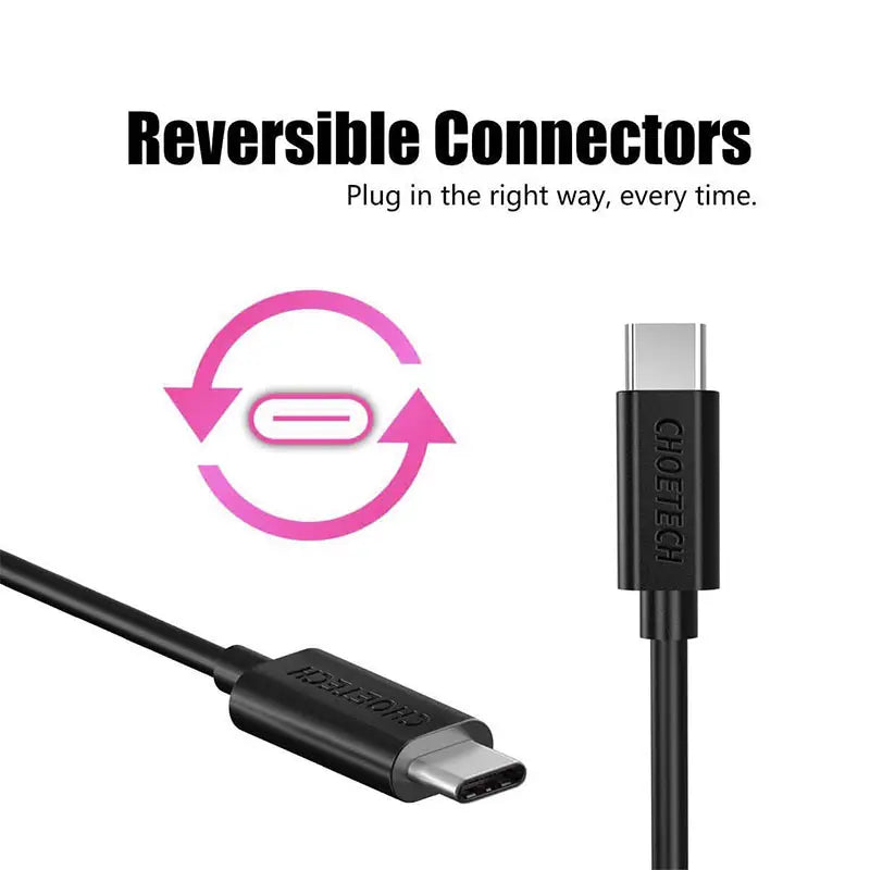 CHOETECH USB C Cable, 3A USB-C To USB-C Cable 6.6ft 2M – CC0003 – Black