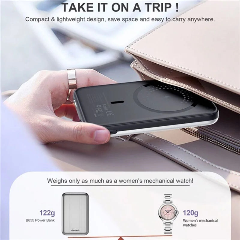 Choetech MagSafe Magnetic 10W 5000 mAh Mini Power Bank – B655 – Silver