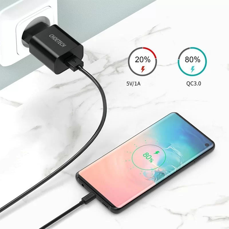 Choetech Quick Charge 3.0 18W 3A USB Wall Charger – EU Plug – Black – Q5003