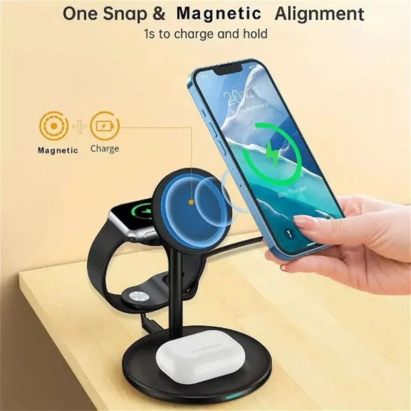 Choetech 3 in 1 Magnetic MagSafe Wireless Charger Station – T585-F – Silver