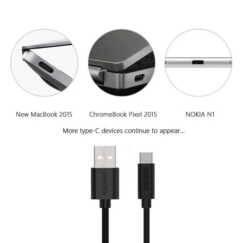 Choetech USB A To Type C Cable 2.0 Fast Charging & Data Sync Cable 10ft 3M – AC0004 – Black