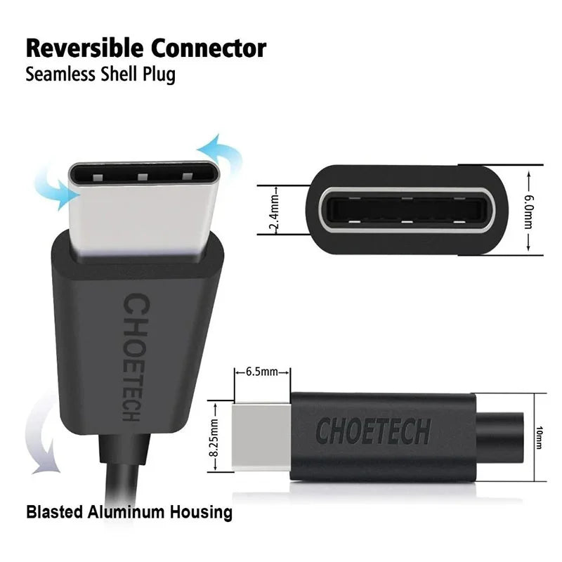 Choetech USB A To Type C Cable 2.0 Fast Charging & Data Sync Cable 10ft 3M – AC0004 – Black