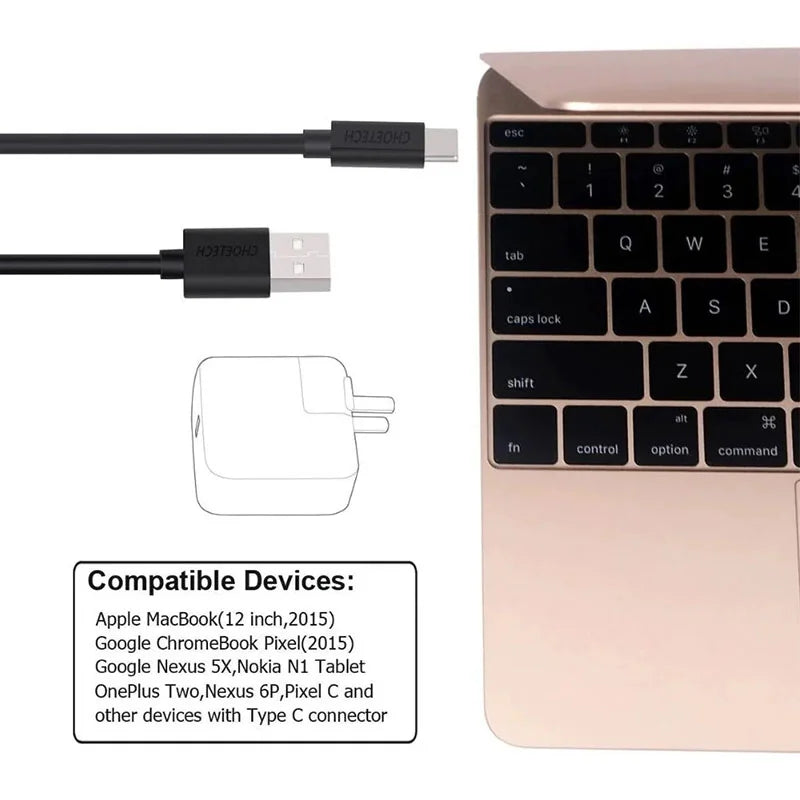 Choetech USB A To Type C Cable 2.0 Fast Charging & Data Sync Cable 10ft 3M – AC0004 – Black