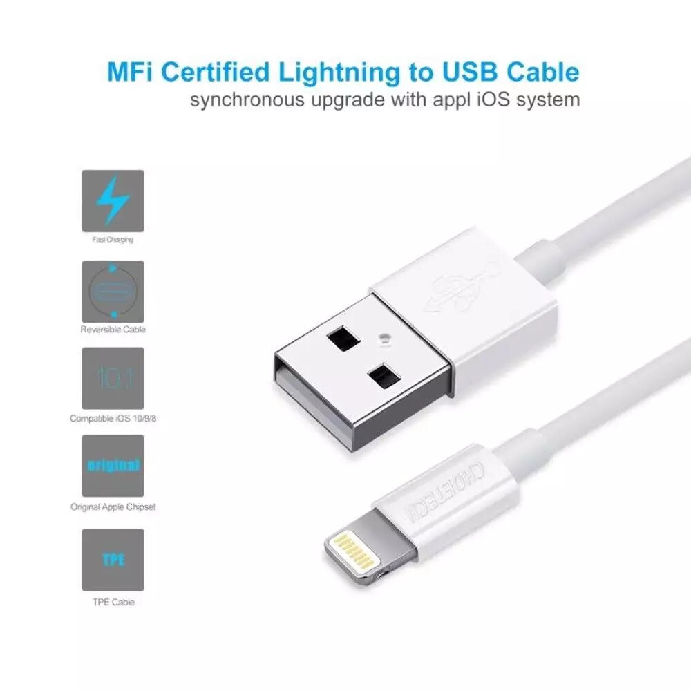 Choetech USB to Lightning Cable Apple Mfi Certified (1.8m/5.9ft) – White – IP0027