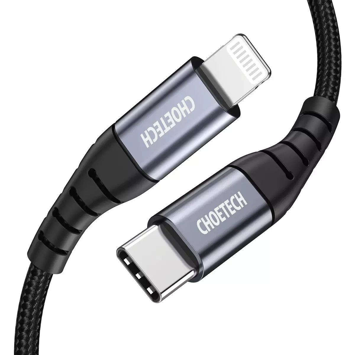 Choetech USB-C to Lightning Nylon BraidedMFi Certified Cable (1.2m/3.9ft) – Black – IP0039