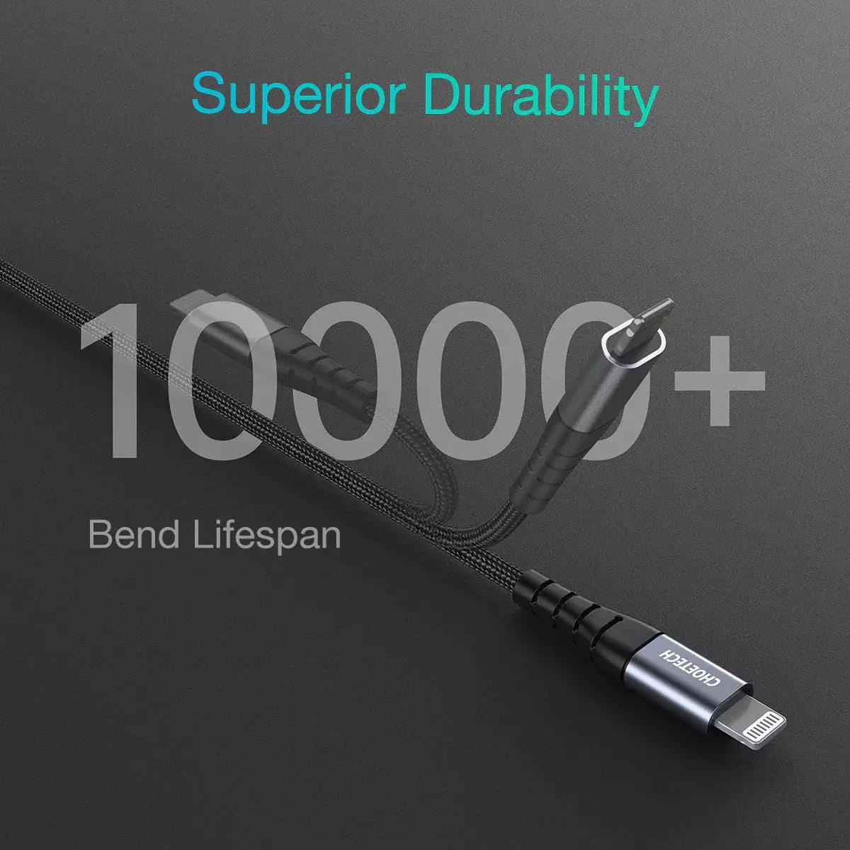 Choetech USB-C to Lightning Nylon BraidedMFi Certified Cable (1.2m/3.9ft) – Black – IP0039