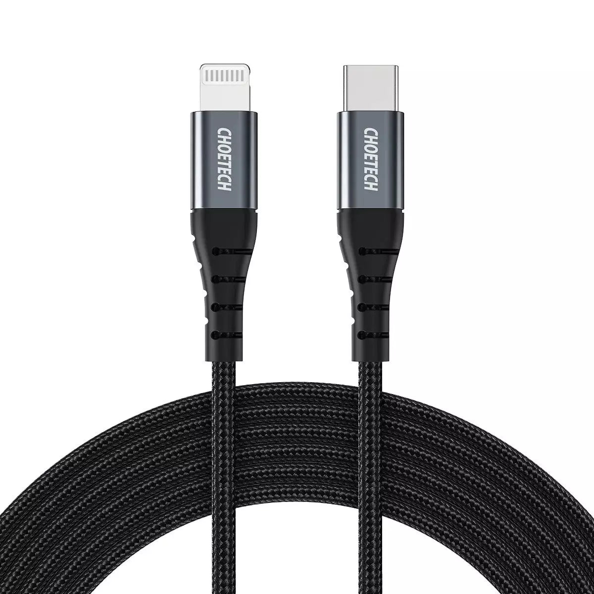 Choetech USB-C to Lightning Nylon BraidedMFi Certified Cable (1.2m/3.9ft) – Black – IP0039