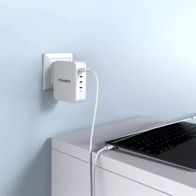 Choetech Ultra Fast 130W Gan 3 USB-C 1 USB-A Power Adapter Charger – US – White – PD6001