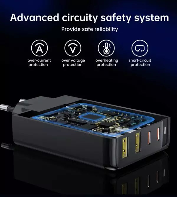 Choetech 140W 4-Port Quick Charging GaN Wall Charger 2x USB-C 2x USB-A – Black – PD6005
