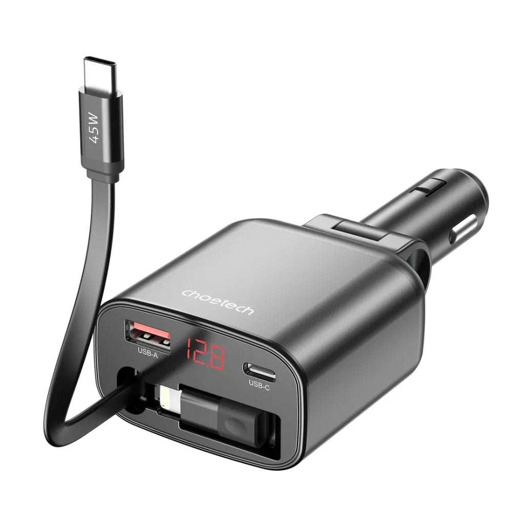 Choetech 105W Car Charger with Retractable Cable – Black – TC0033