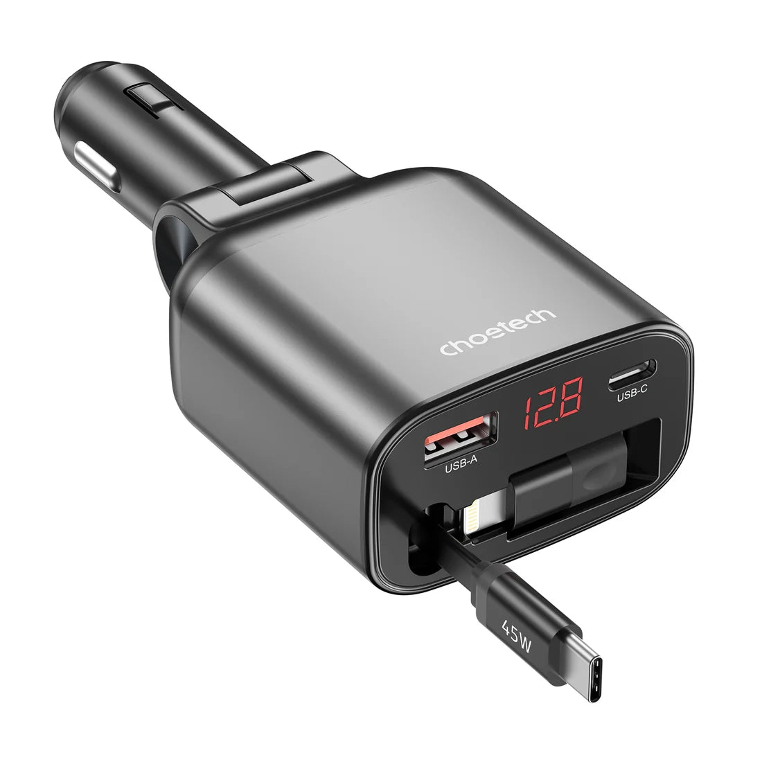 Choetech 105W Car Charger with Retractable Cable – Black – TC0033