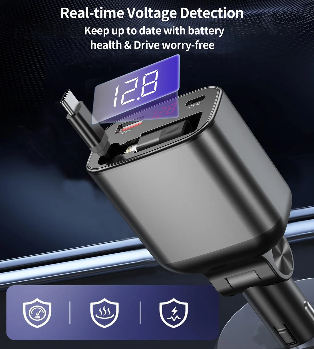 Choetech 105W Car Charger with Retractable Cable – Black – TC0033