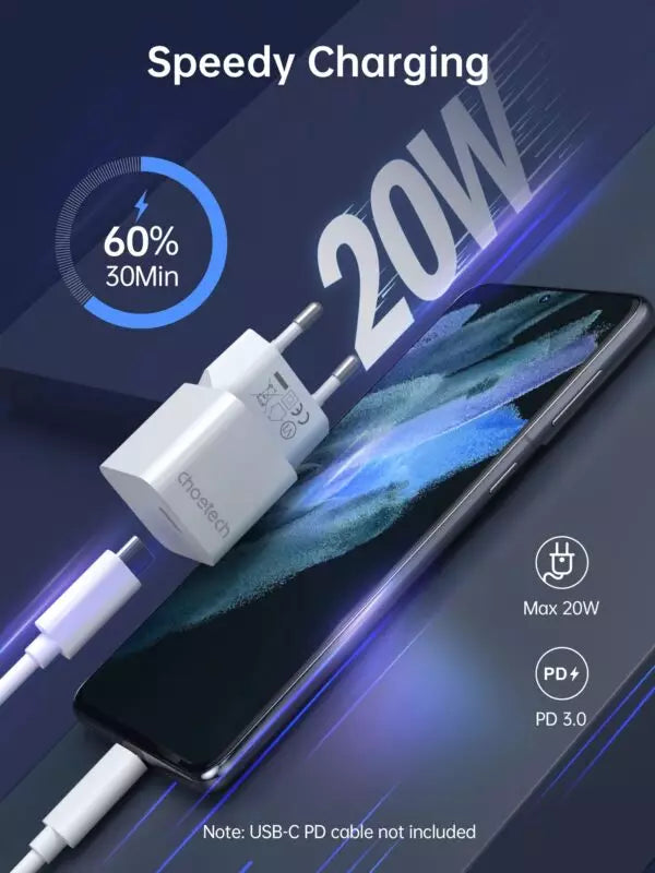 Choetech 20W PD Mini Charger – White – EU Plug – PD5010