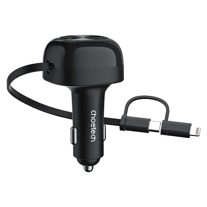 Choetech 75W Car Charger with Retractable 2 in 1 – TC0036 – Black