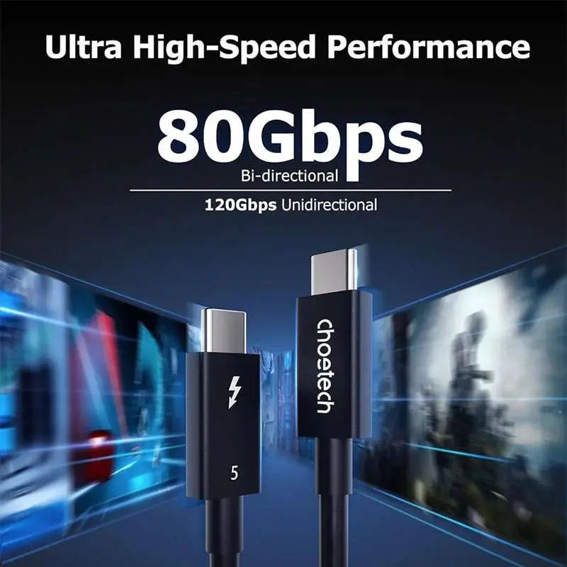 Choetech 240W Thunderbolt 5 Type-C to Type-C High Speed 8K Cable 1M – Black – A3011