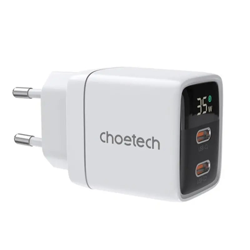 Choetech 35W Gan Wall Charger 2x USB-C PD with Display – PD6051 – White