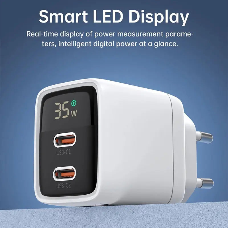 Choetech 35W Gan Wall Charger 2x USB-C PD with Display – PD6051 – White