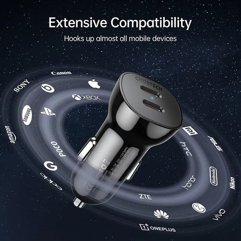 Choetech Dual USB-C Ports PD 40W Fast Car Charger – TC0008 – Black